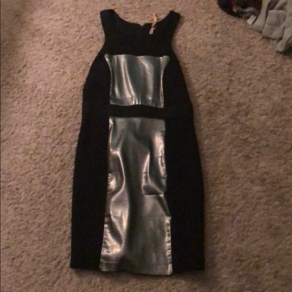 Black midi dress with shiny snake print panel (S)